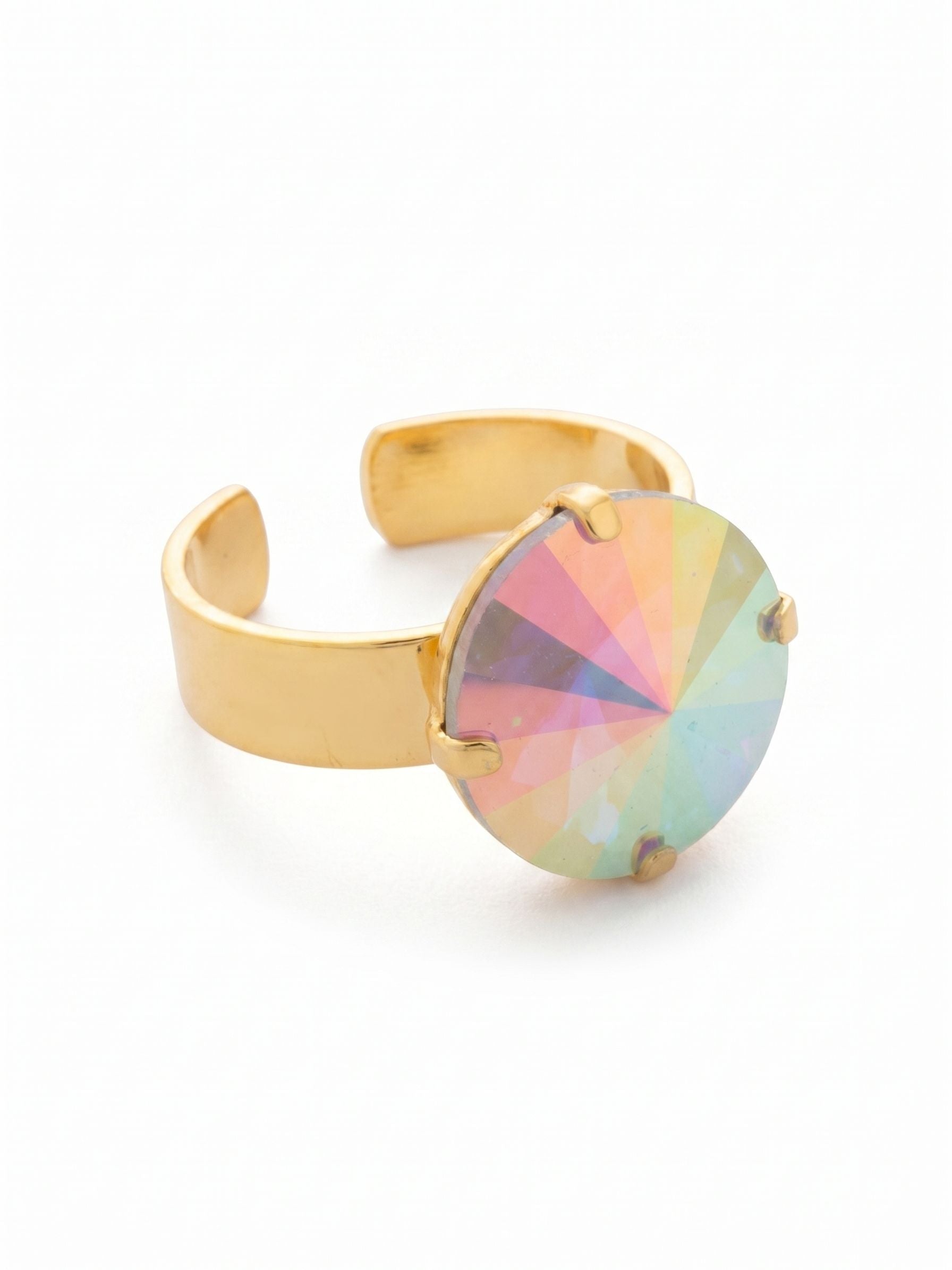 Nadine Adjustable Band Ring - RFU3BGABA - <p>The Nadine Adjustable Band Ring features a bold rivoli round-cut crystal at the center of a thin adjustable metal ring band, fitting ring sizes 6-8. From Sorrelli's Air Blue Opal AB collection in our Bright Gold-tone finish.</p>