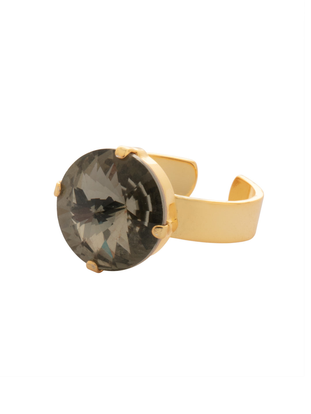 Nadine Adjustable Band Ring - RFU3BGBD - <p>The Nadine Adjustable Band Ring features a bold rivoli round-cut crystal at the center of a thin adjustable metal ring band, fitting ring sizes 6-8. From Sorrelli's Black Diamond collection in our Bright Gold-tone finish.</p>