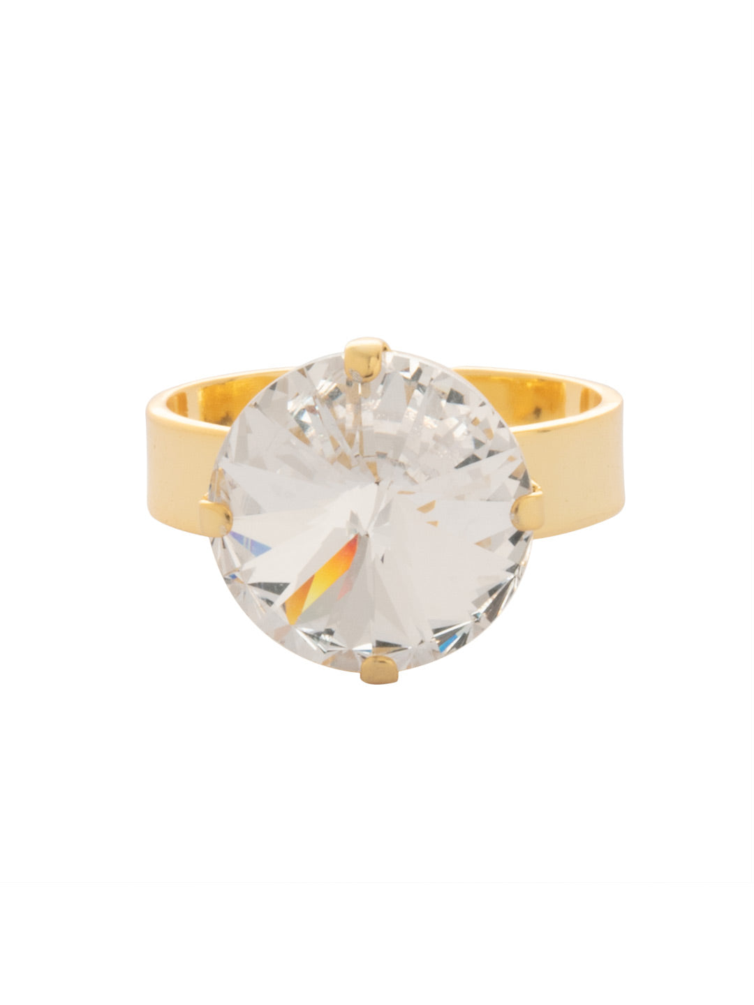 Nadine Adjustable Band Ring - RFU3BGCRY - <p>The Nadine Adjustable Band Ring features a bold rivoli round-cut crystal at the center of a thin adjustable metal ring band, fitting ring sizes 6-8. From Sorrelli's Crystal collection in our Bright Gold-tone finish.</p>