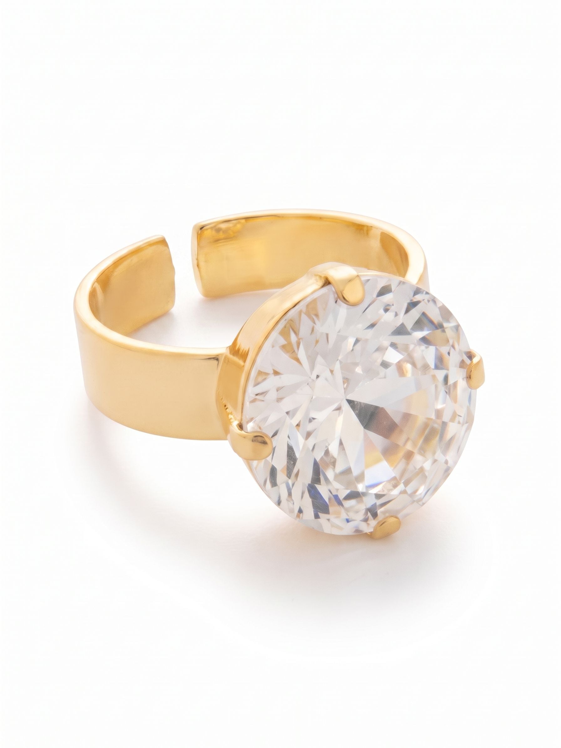 Nadine Adjustable Band Ring - RFU3BGCRY - <p>The Nadine Adjustable Band Ring features a bold rivoli round-cut crystal at the center of a thin adjustable metal ring band, fitting ring sizes 6-8.</p>