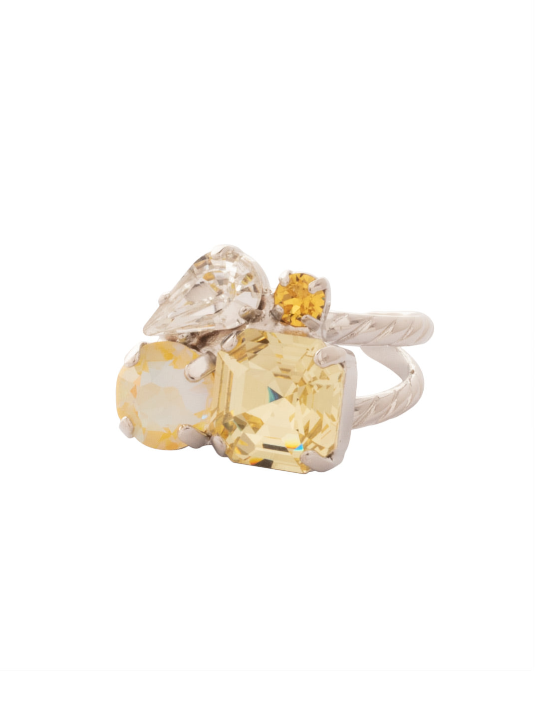 Anika Statement Ring - RFY11PDLZ - <p>The Anika Statement Ring features a cluster of assorted cut crystals on an adjustable stacked ring band, adjustable from sizes 6-8 for a perfect fit. From Sorrelli's Lemon Zest collection in our Palladium finish.</p>