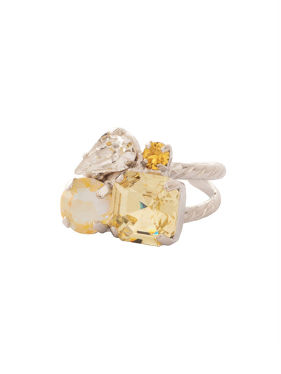 Anika Statement Ring - RFY11PDLZ - <p>The Anika Statement Ring features a cluster of assorted cut crystals on an adjustable stacked ring band, adjustable from sizes 6-8 for a perfect fit. From Sorrelli's Lemon Zest collection in our Palladium finish.</p>