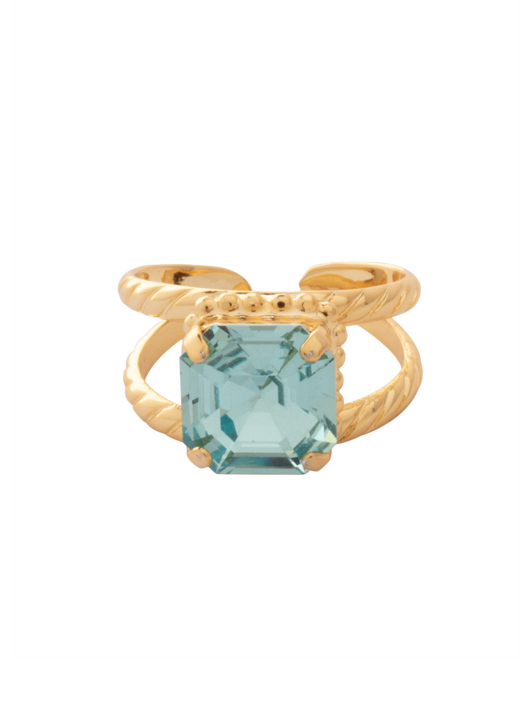 Izzy Adjustable Cocktail Ring - RFY2BGAQU - <p>The Izzy Cocktail Ring features an imperial fancy square-cut crystal on an asjustable stacked ring band. Adjustable to fit ring sizes 6-8. From Sorrelli's Aquamarine collection in our Bright Gold-tone finish.</p>