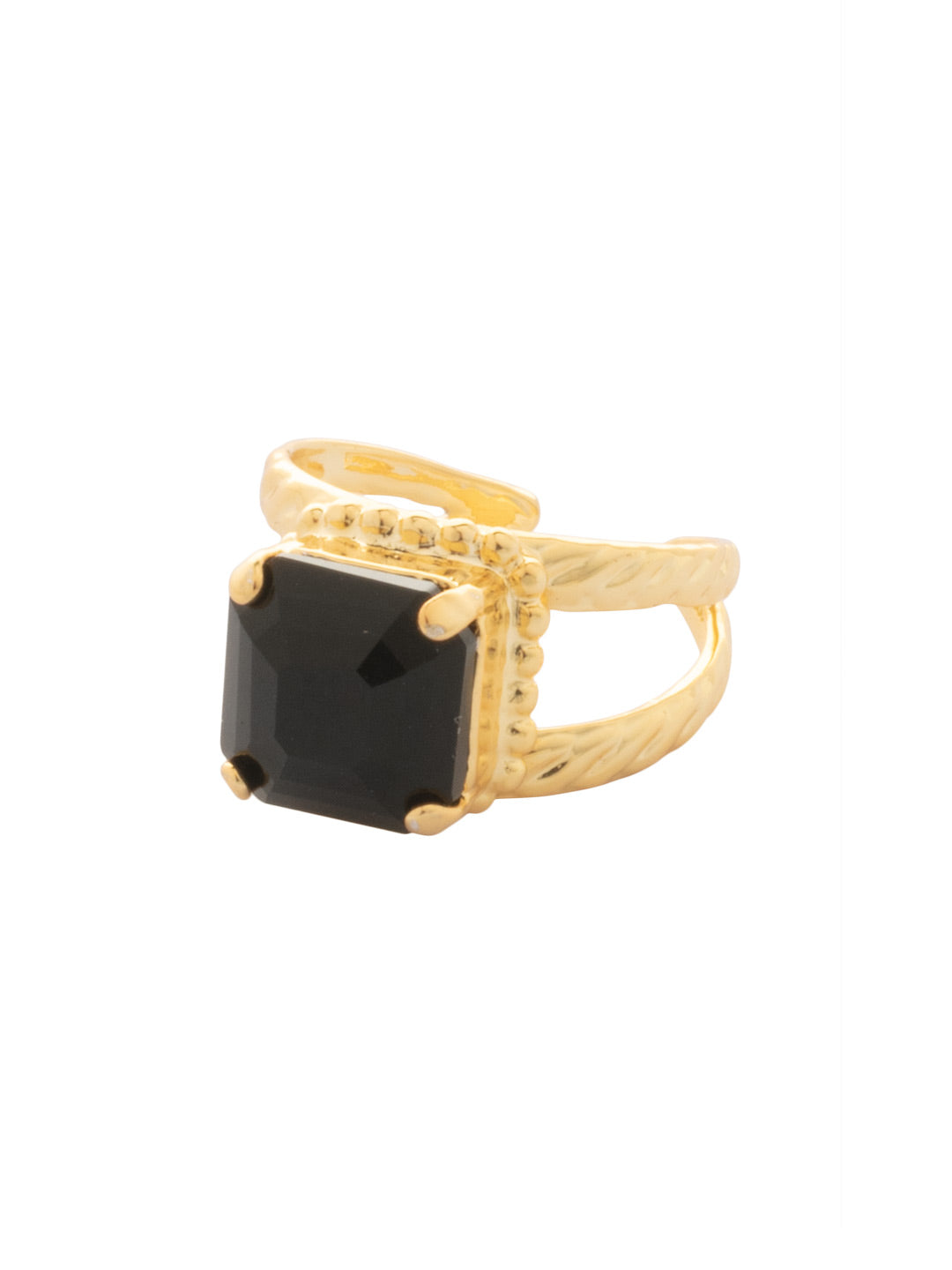 Izzy Adjustable Cocktail Ring - RFY2BGJET - <p>The Izzy Cocktail Ring features an imperial fancy square-cut crystal on an asjustable stacked ring band. Adjustable to fit ring sizes 6-8. From Sorrelli's Jet collection in our Bright Gold-tone finish.</p>