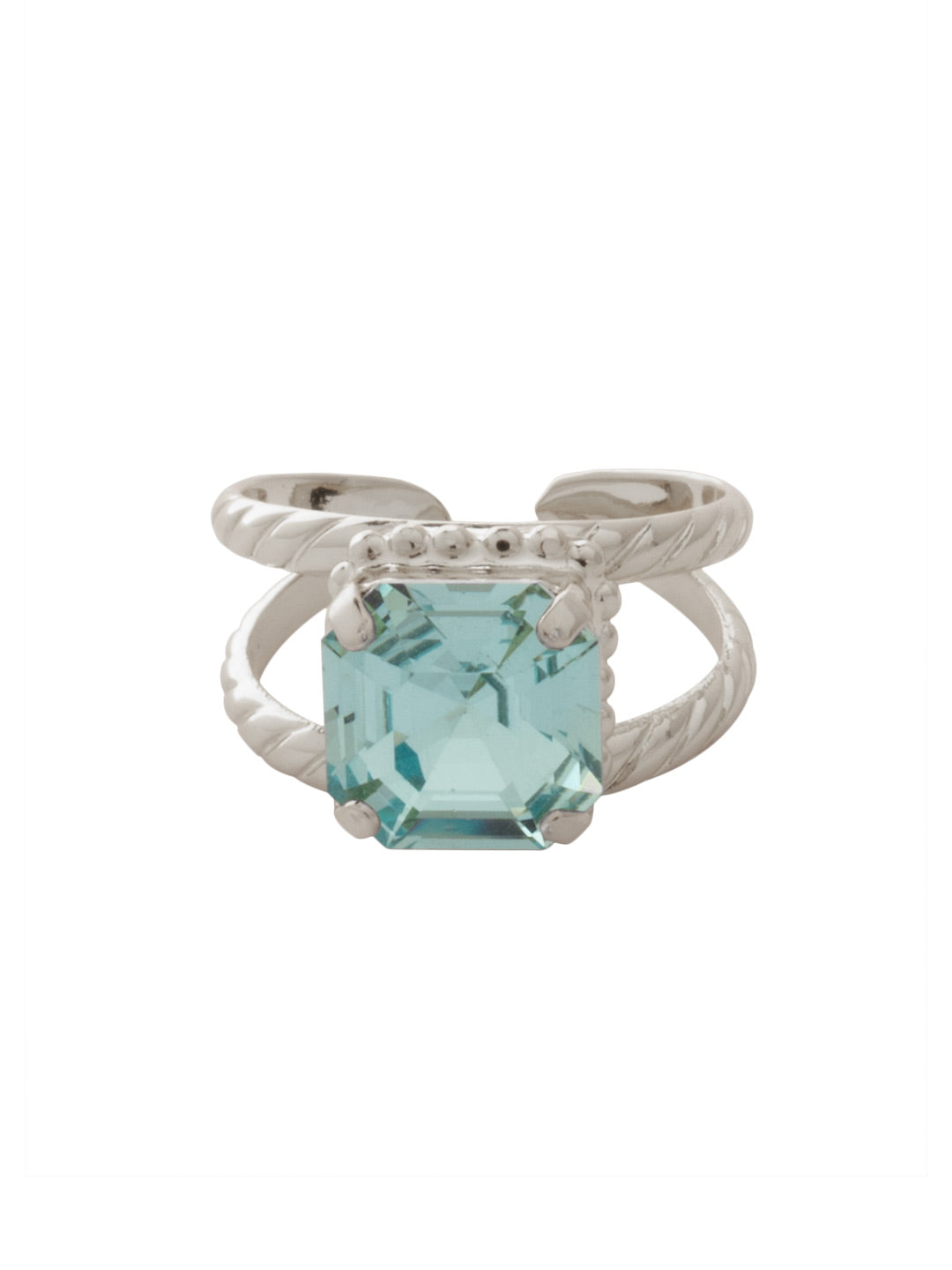 Izzy Adjustable Cocktail Ring - RFY2PDAQU - <p>The Izzy Cocktail Ring features an imperial fancy square-cut crystal on an asjustable stacked ring band. Adjustable to fit ring sizes 6-8. From Sorrelli's Aquamarine collection in our Palladium finish.</p>