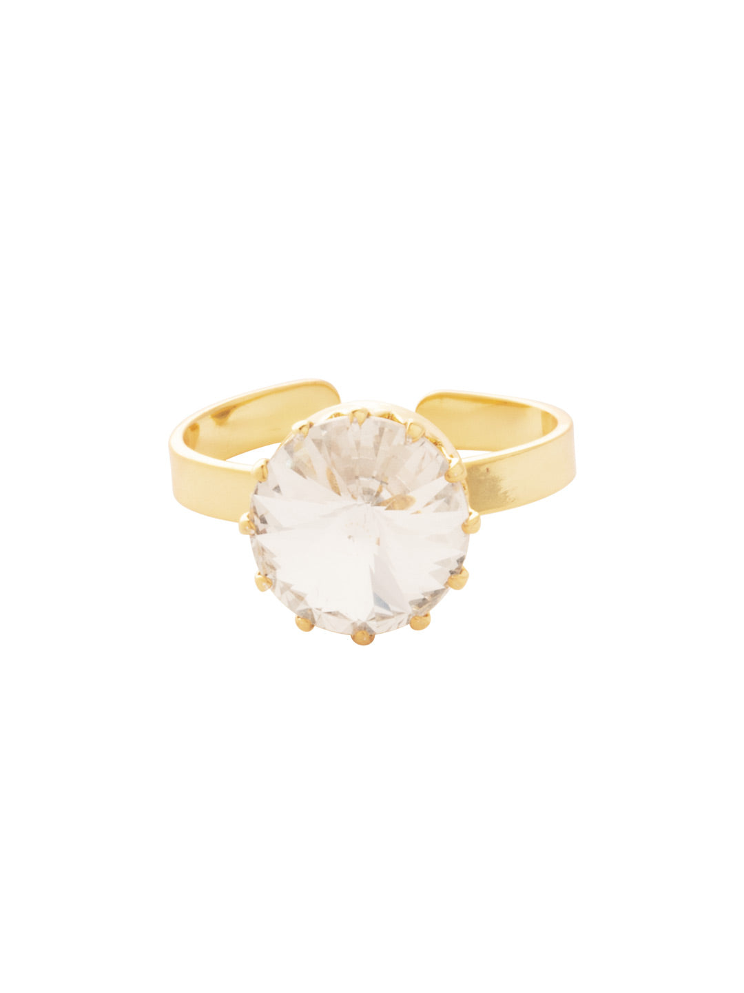 Regal Rivoli Cocktail Ring - RFZ4BGCRY - <p>The Regal Rivoli Cocktail Ring features a single round Rivoli-cut crystal set on a slender, adjustable band that fits sizes 6-8, offering timeless elegance with a perfect fit. From Sorrelli's Crystal collection in our Bright Gold-tone finish.</p>