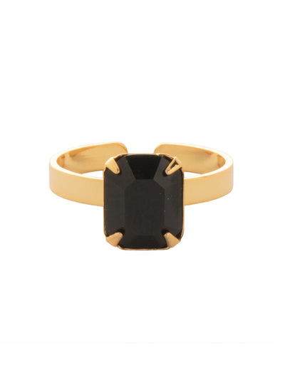 Octavia Adjustable Band Ring - RGB3BGJET - <p>The Octavia Adjustable Band Ring features a single petite emerald-cut crystal on an adjustable thin metal ring band, fitting ring sizes 6-8. From Sorrelli's Jet collection in our Bright Gold-tone finish.</p>