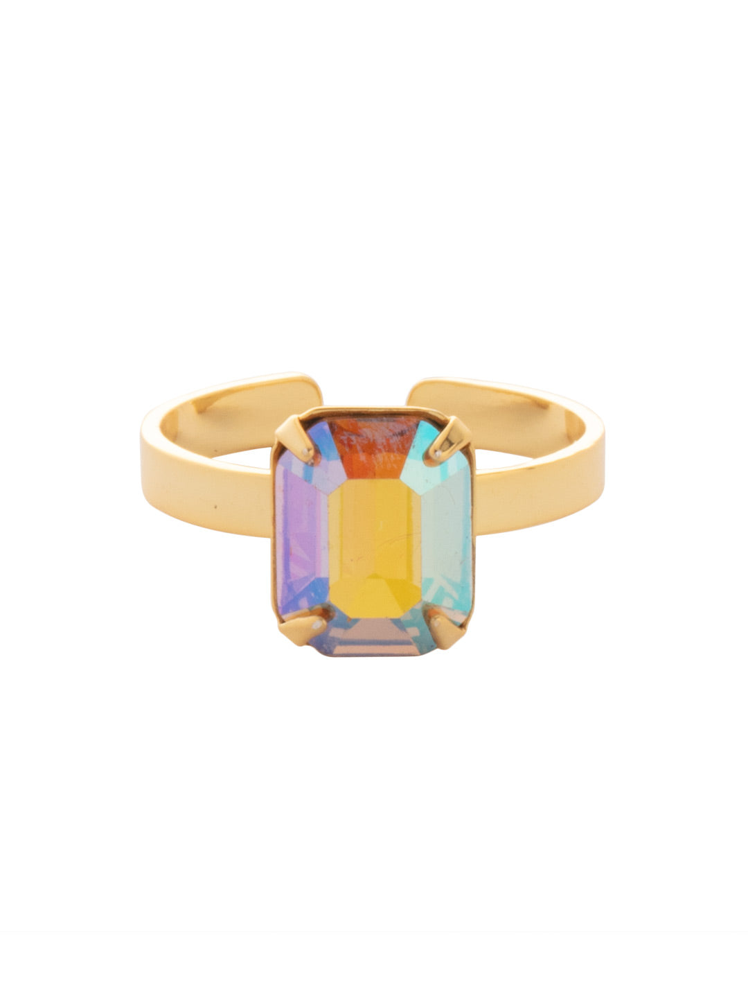 Octavia Adjustable Band Ring - RGB3BGLCA - <p>The Octavia Adjustable Band Ring features a single petite emerald-cut crystal on an adjustable thin metal ring band, fitting ring sizes 6-8. From Sorrelli's Light Colorado Aurora Borealis collection in our Bright Gold-tone finish.</p>
