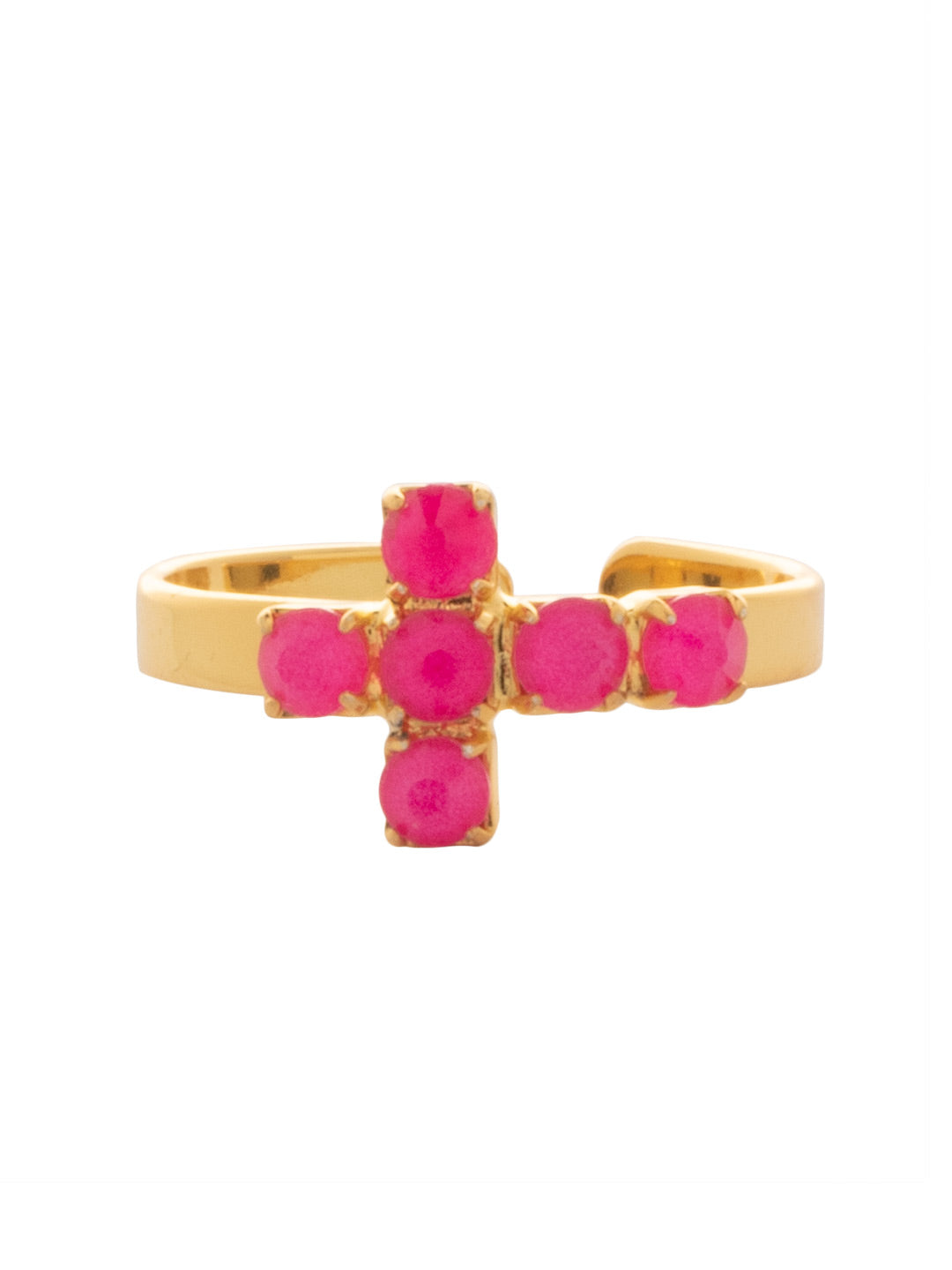 Carly Cross Band Ring - RGE1BGETP - <p>From Sorrelli's Electric Pink collection in our Bright Gold-tone finish.</p>