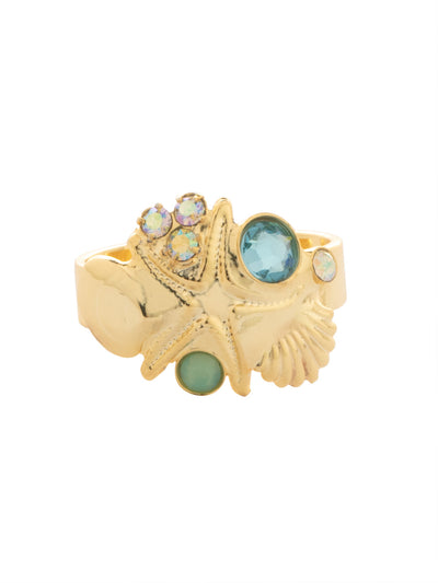 Seaside Adjustable Cocktail Ring - RGE2BGCSD - <p>The Seaside Adjustable Cocktail Ring features a collage of crystals and sea-themed metal elements, adjustable to fit ring sizes 6-8. From Sorrelli's Coastal Dreams collection in our Bright Gold-tone finish.</p>