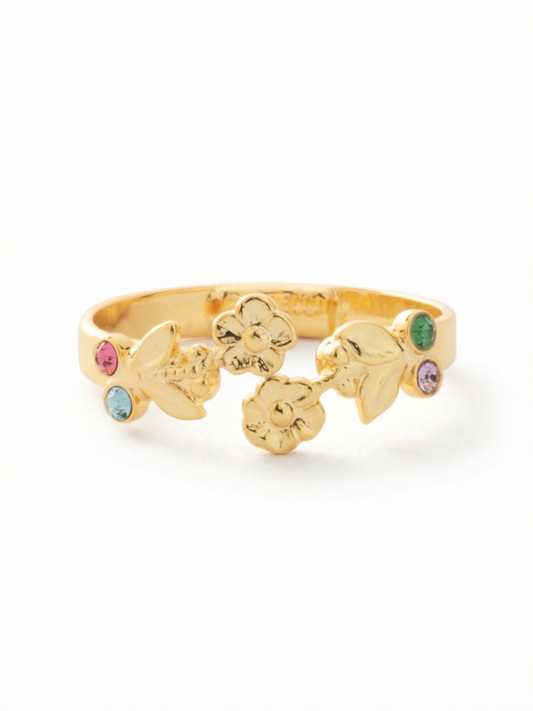 Blossom Adjustable Band Ring - RGI2BGCPO - <p>The Blossom Adjustable Band Ring features an intricate floral vine design with assorted crystals. A unique open-front silhouette and adjustable band allow for a personalized fit and a delicate, botanical look. Adjustable to fit ring sizes 6-8. From Sorrelli's Candy Pop collection in our Bright Gold-tone finish.</p>