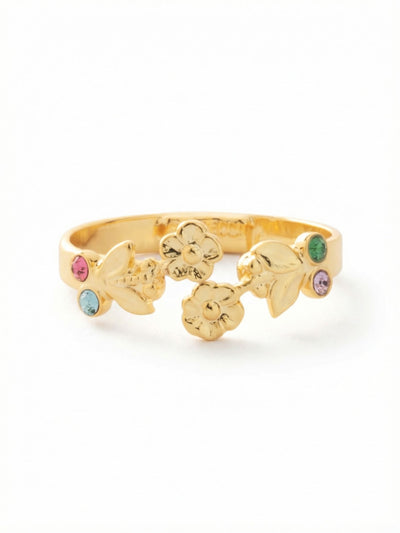 Blossom Adjustable Band Ring - RGI2BGCPO - <p>The Blossom Adjustable Band Ring features an intricate floral vine design with assorted crystals. A unique open-front silhouette and adjustable band allow for a personalized fit and a delicate, botanical look. Adjustable to fit ring sizes 6-8. From Sorrelli's Candy Pop collection in our Bright Gold-tone finish.</p>