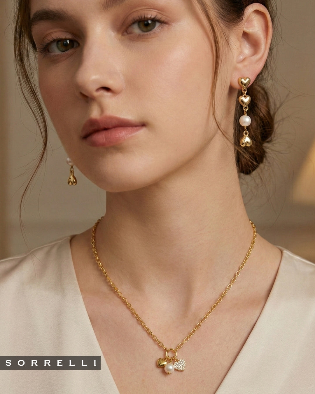 Heart & Pearl Charm Pendant Necklace - NGF3BGCRY