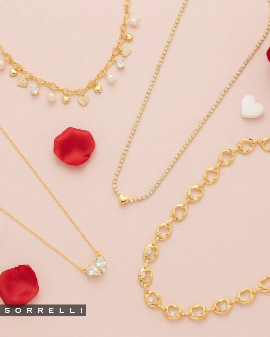 Heart & Pearl Charm Tennis Necklace - NGF2BGCRY