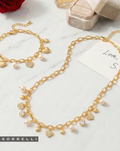 Heart & Pearl Charm Tennis Necklace - NGF2BGCRY