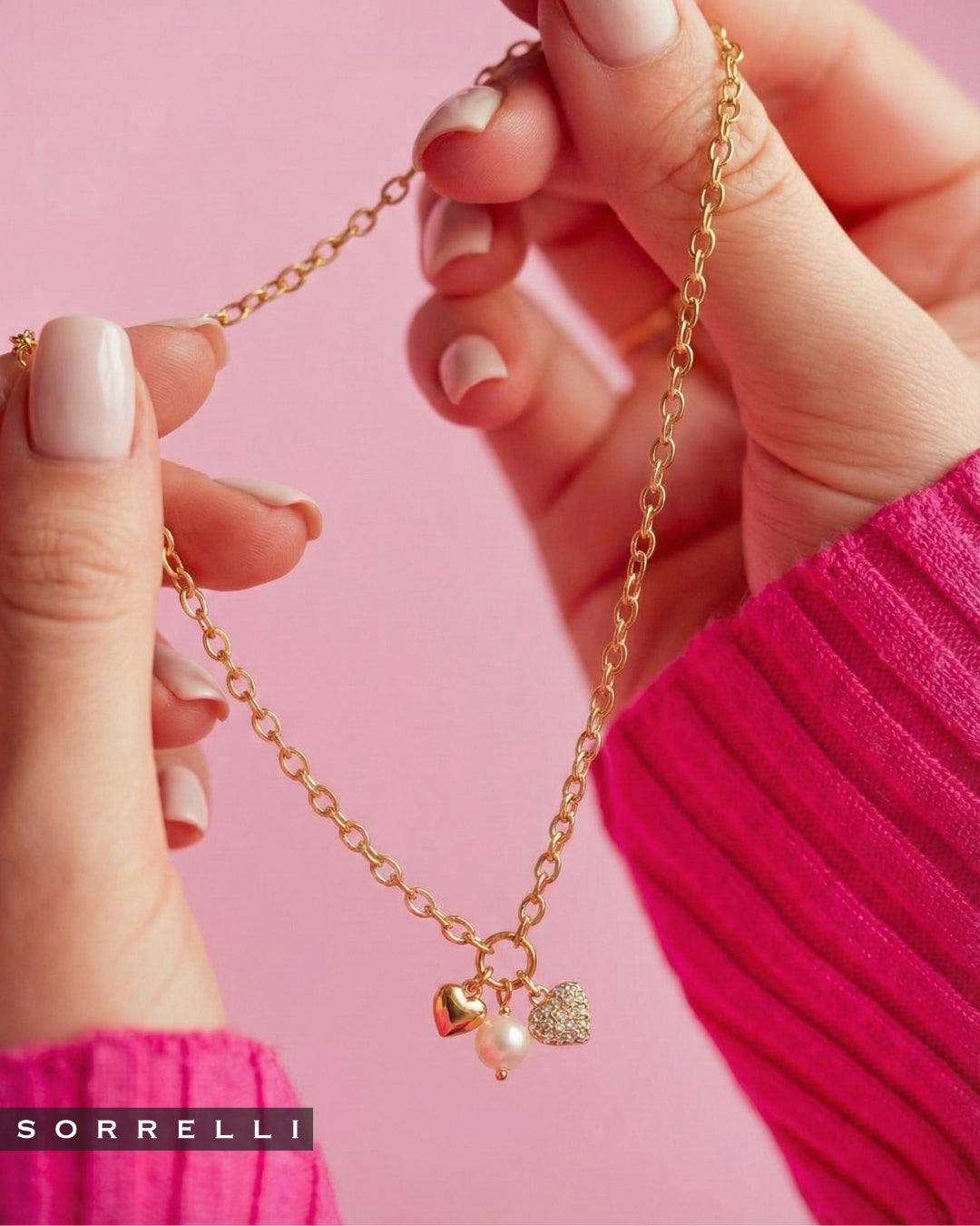 Heart & Pearl Charm Pendant Necklace - NGF3BGCRY