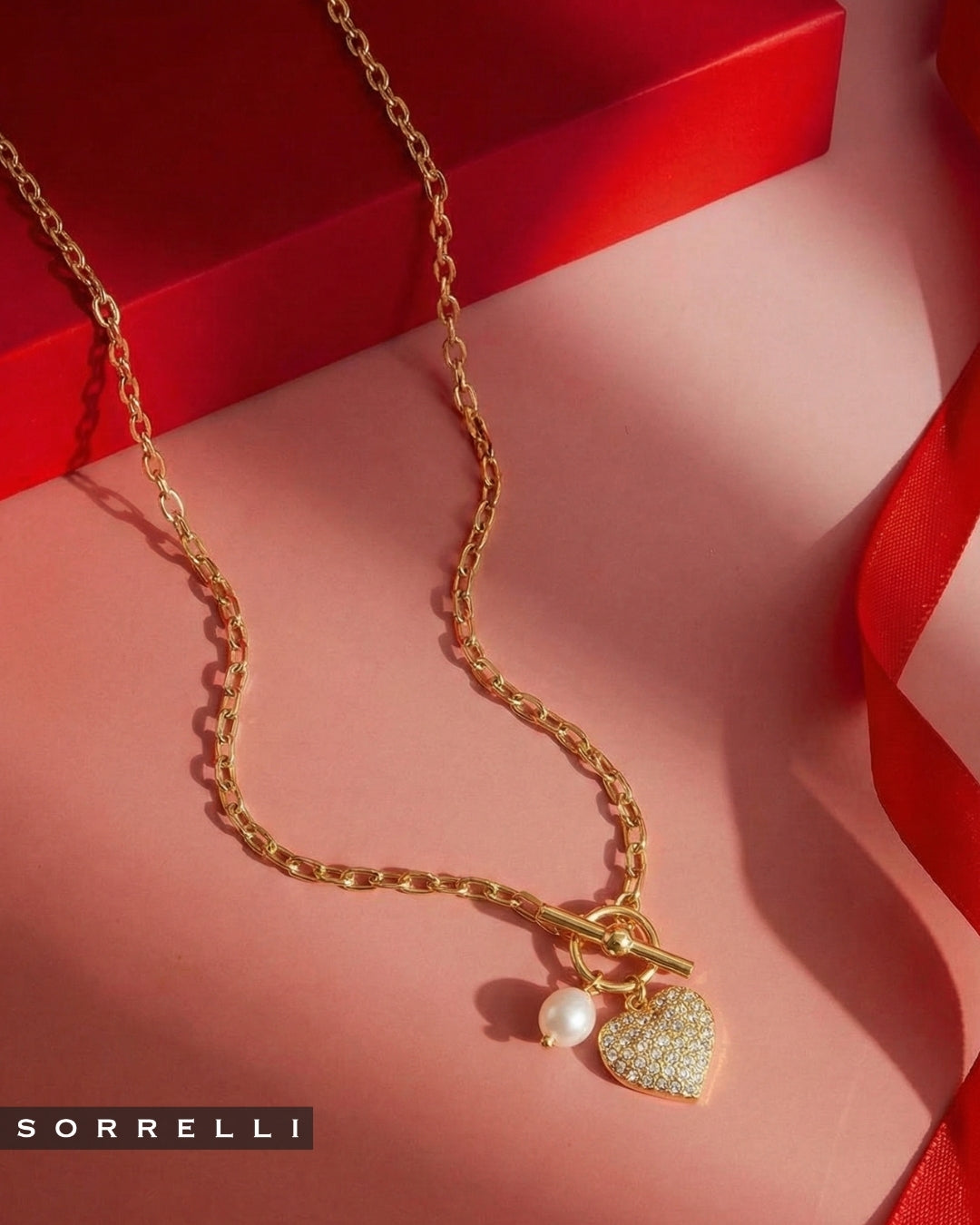 Pave Heart Charm Pendant Necklace - NGF4BGCRY