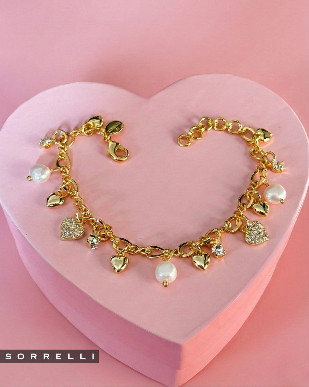 Heart & Pearl Charm Tennis Bracelet - BGF2BGCRY