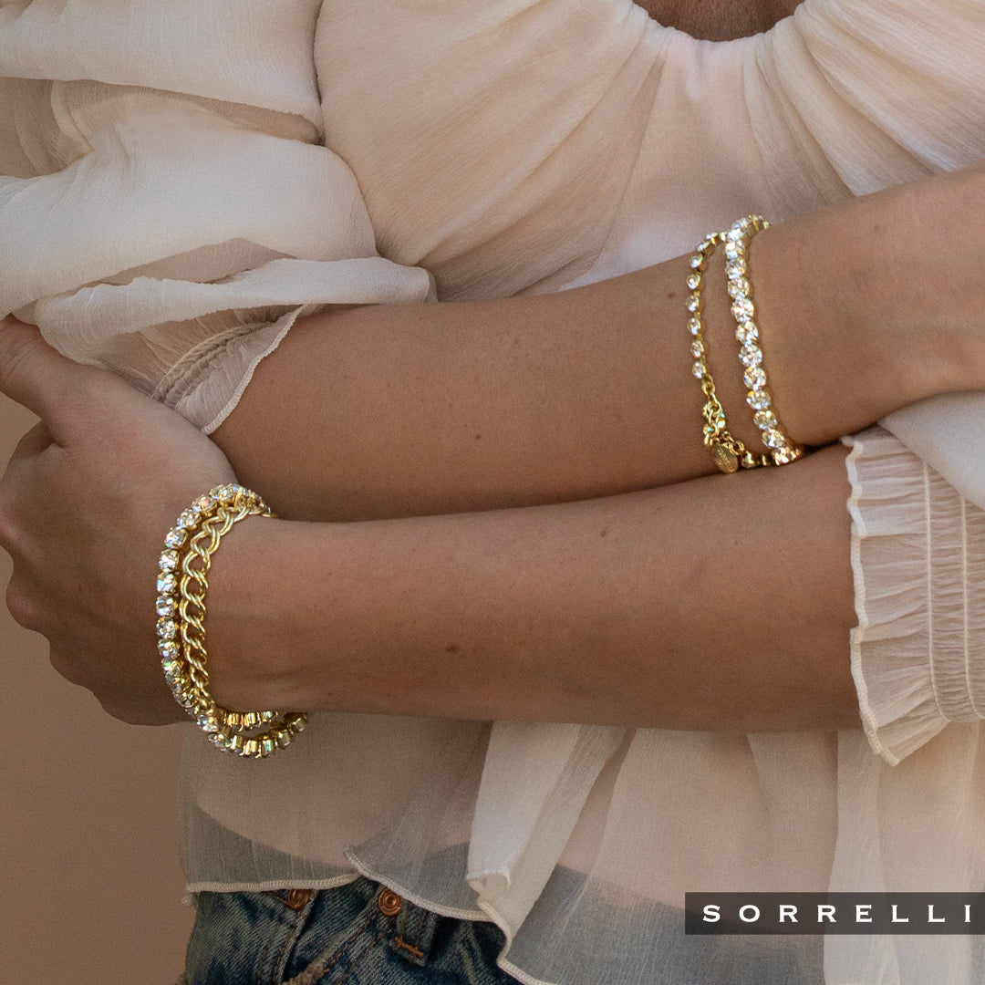 Mini Crystal and Chain Stretch Bracelet - 4BFL6BGCRY