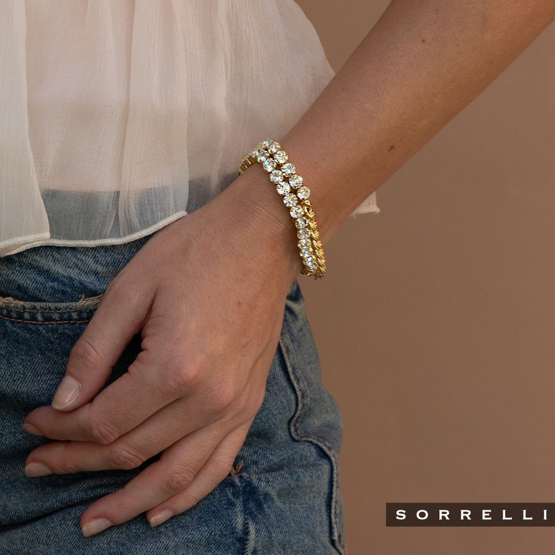 Mini Crystal and Chain Stretch Bracelet - 4BFL6BGCRY