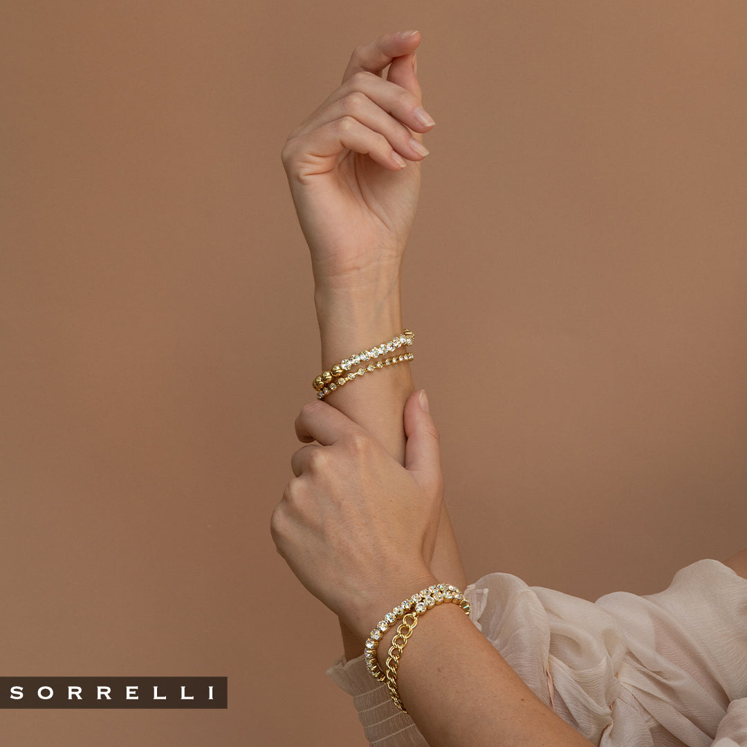 Mini Crystal and Chain Stretch Bracelet - 4BFL6BGCRY