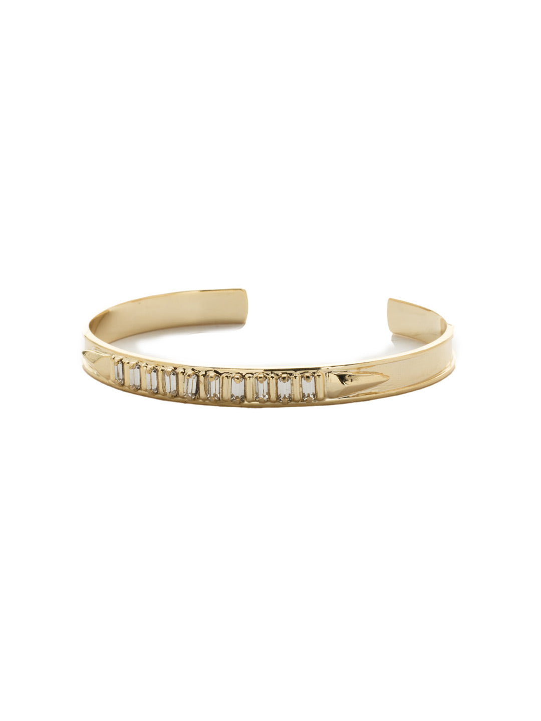 Radiantly Radial Crystal Cuff Bracelet - 4BEK38BGCRY - <p>Shine and sparkle in this classic metallic cuff bracelet showcasing a centered row of baquette cut crystals. Adjusts to all occasions and wrists! From Sorrelli's Crystal collection in our Bright Gold-tone finish.</p>