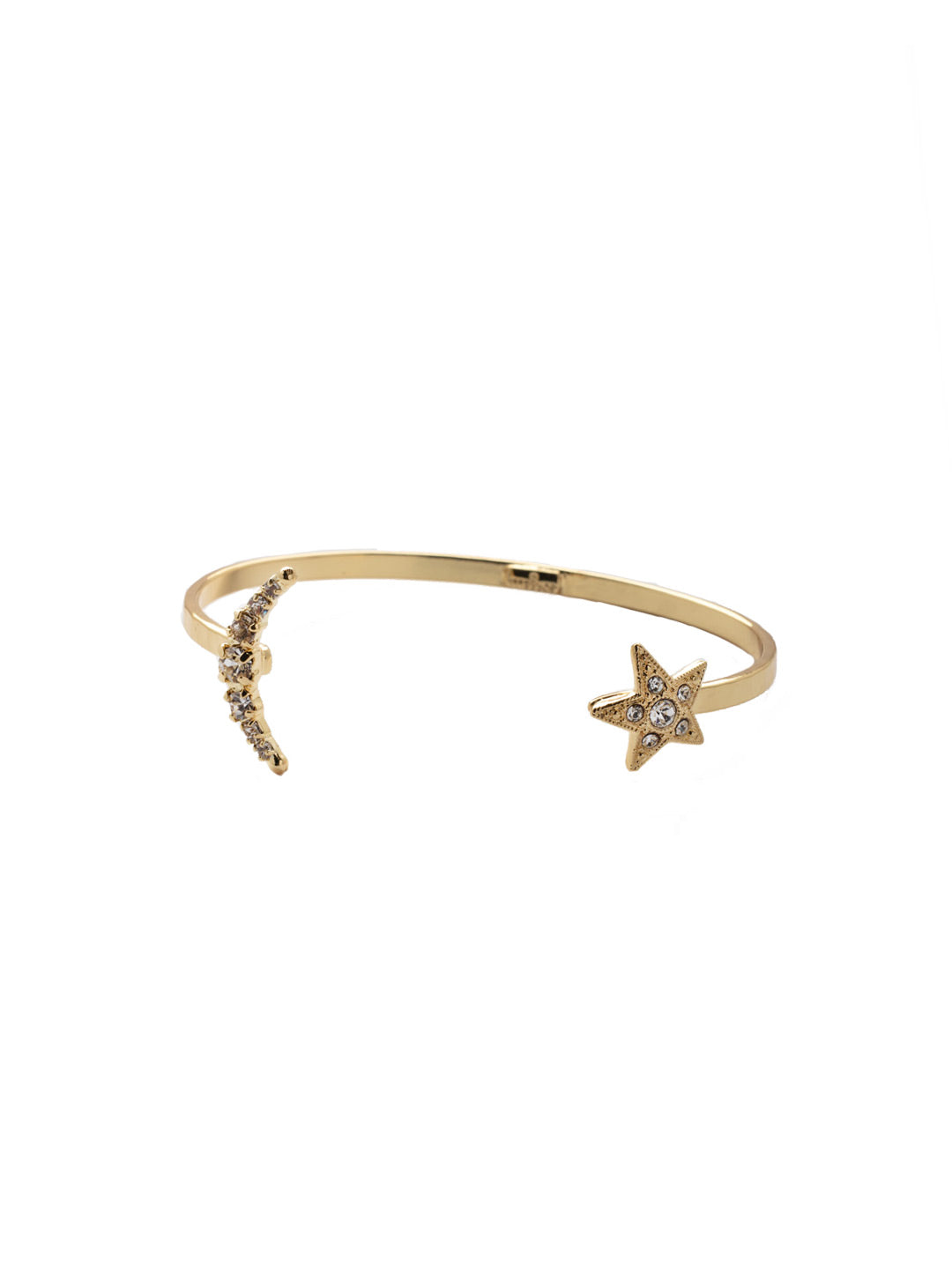 Nebula Cuff Bracelet - 4BEZ20BGCRY - <p>The Nebula Cuff Bracelet is an out-of-this-world celestial wardrobe staple; an adjustable thin cuff lays base to a crystal studded one half crescent moon and one star on opposite ends of the open cuff. From Sorrelli's Crystal collection in our Bright Gold-tone finish.</p>