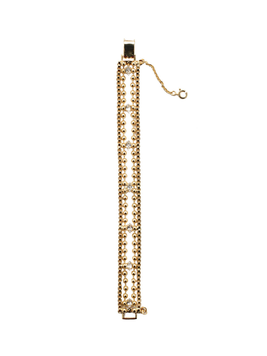 Cleo Bead Chain Tennis Bracelet - 4BEZ3BGCRY - <p>The Cleo Bead Chain Tennis Bracelet combines chains and sparkle to create a trendy wardrobe staple. Box chains and bead chains wrap around a studded line of navette cut crystals. From Sorrelli's Crystal collection in our Bright Gold-tone finish.</p>