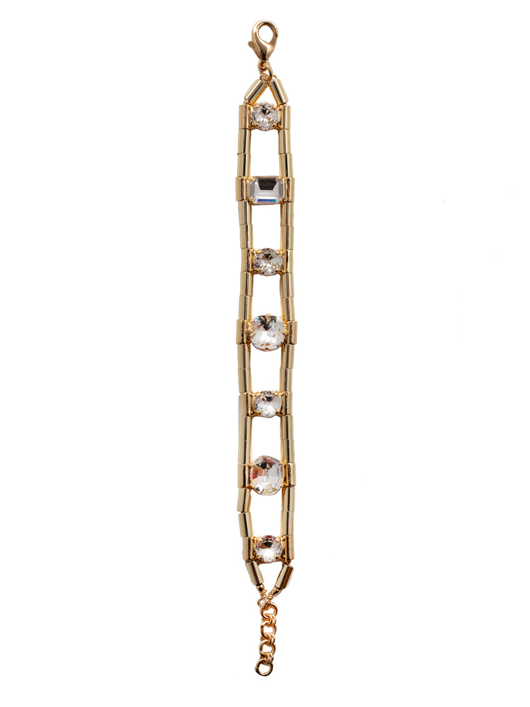 Janelle Tennis Bracelet - 4BEZ4BGCRY - <p>The Janelle Tennis Bracelet features a line of assorted cut crystals between two lines of tube bar chains, secured with a lobster claw clasp. From Sorrelli's Crystal collection in our Bright Gold-tone finish.</p>