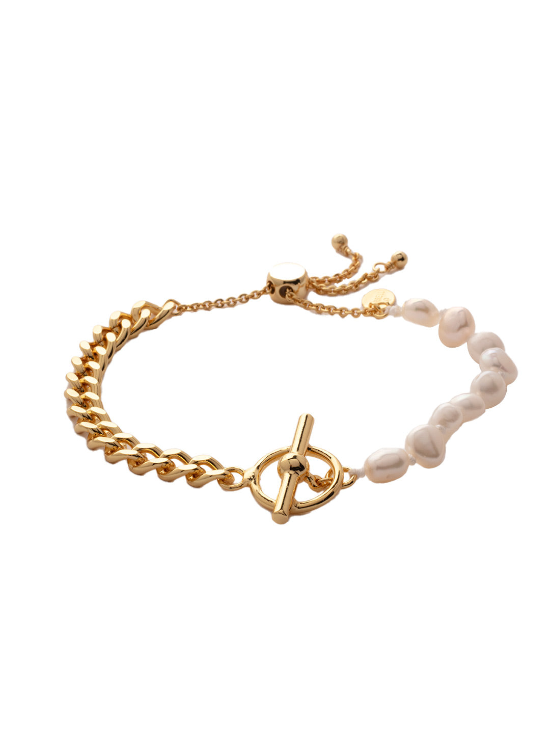 Beatrice Slider Bracelet - 4BFC1BGMDP - <p>The Beatrice Slider Bracelet features a half row of freshwater pearls connecting to a half row of chains. From Sorrelli's Modern Pearl collection in our Bright Gold-tone finish.</p>