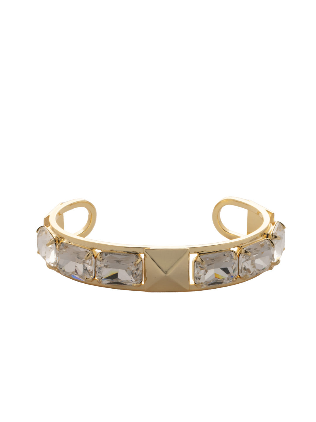 Tabby Cuff Bracelet - 4BFF60BGCRY - <p>The Tabby Cuff Bracelet features an adjustable open metal cuff band with repeating emerald cut crystals and metal studs. From Sorrelli's Crystal collection in our Bright Gold-tone finish.</p>