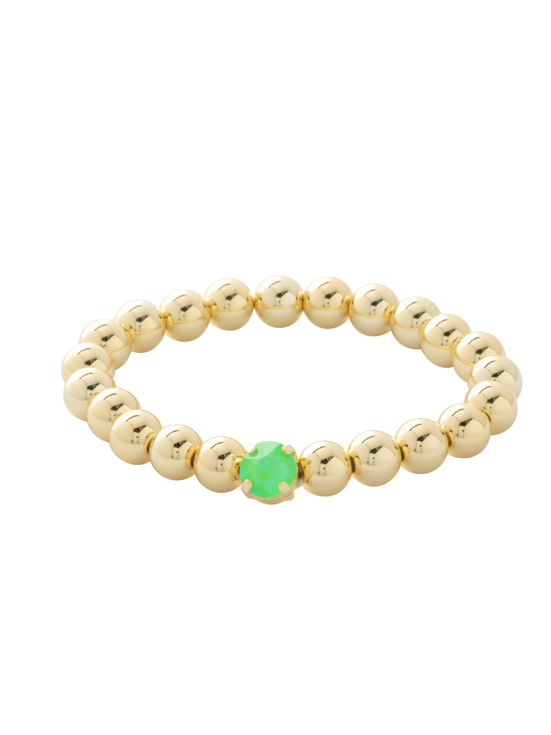 Zola Single Crystal Stretch Bracelet - 4BFJ21BGETG - <p>The Zola Single Crystal Stretch Bracelet features repeating metal beads and a single round cut crystal on a multi-layered stretchy jewelry filament, creating a durable and trendy piece. From Sorrelli's Electric Green  collection in our Bright Gold-tone finish.</p>