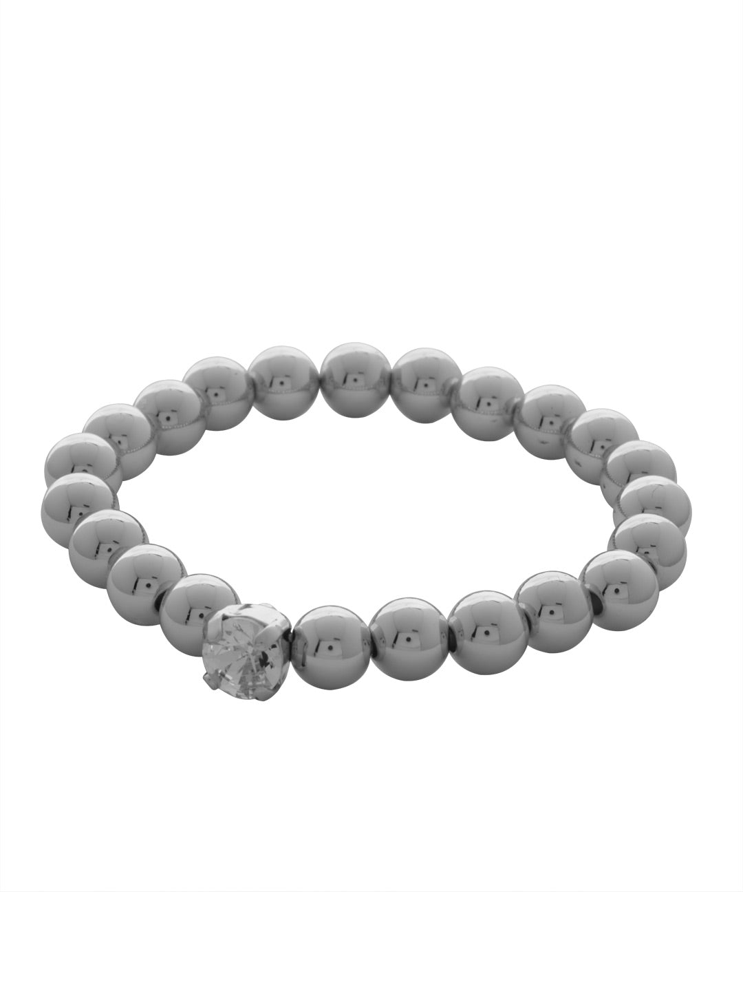 Single Crystal Stretch Bracelet - 4BFJ21PDCRY - <p>Single Crystal Stretch Bracelet features repeating metal beads and a single round cut crystal on a multi-layered stretchy jewelry filament, creating a durable and trendy piece. From Sorrelli's Crystal collection in our Palladium finish.</p>