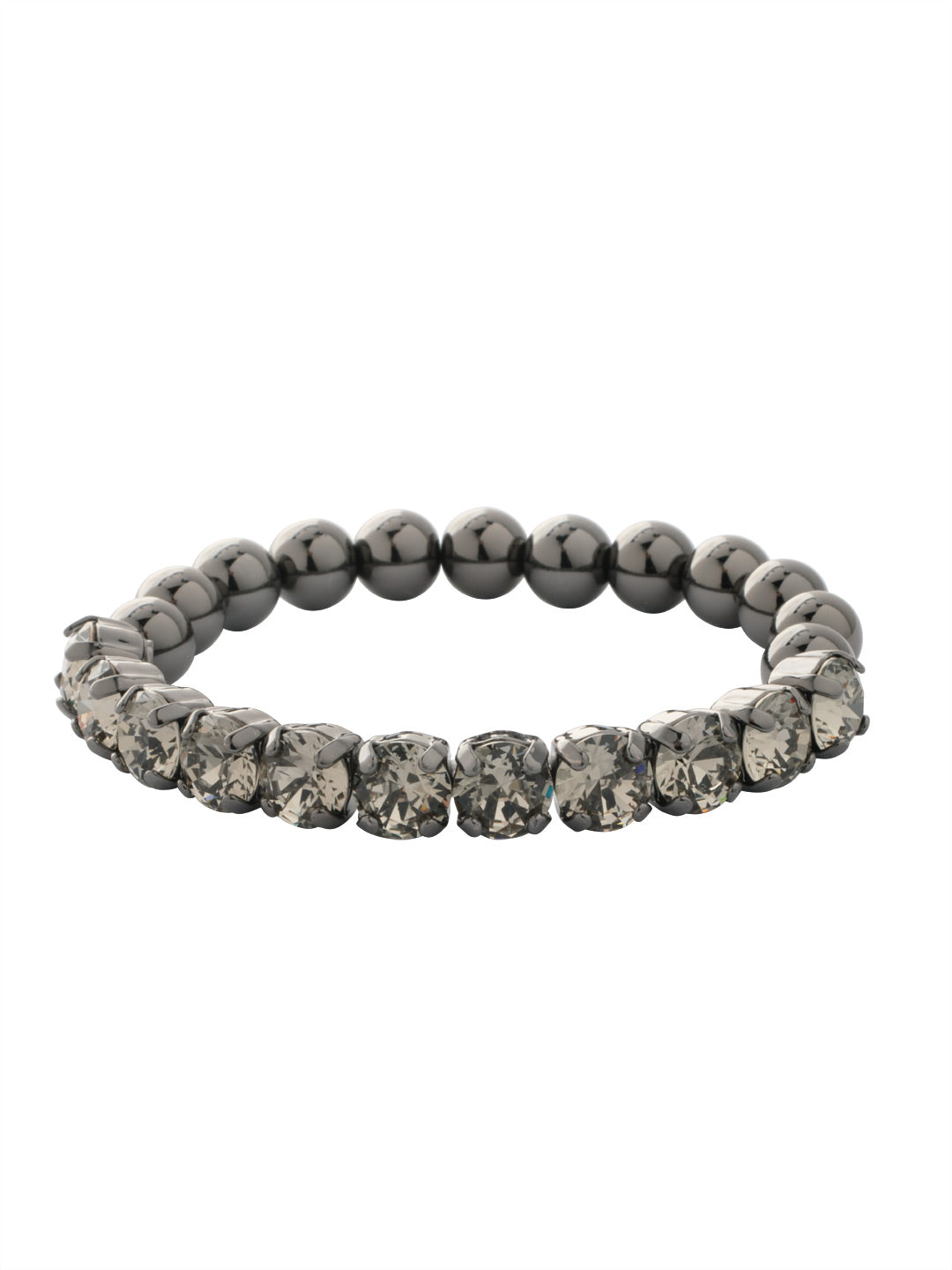 Crystal Zola Stretch Bracelet - 4BFJ40GMBD - <p>Crystal Zola Stretch Bracelet features a side of repeating metal beads and a side of round cut crystals on a multi-layered stretchy jewelry filament, creating a durable and trendy piece. From Sorrelli's Black Diamond collection in our Gun Metal finish.</p>