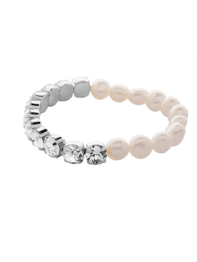 Pearl and Crystal Stretch Bracelet - 4BFJ41PDMDP - <p>The Pearl and Crystal Stretch Bracelet features a side of freshwater pearls and a side of round cut crystals on a multi-layered stretchy jewelry filament, creating a durable and trendy piece. From Sorrelli's Modern Pearl collection in our Palladium finish.</p>