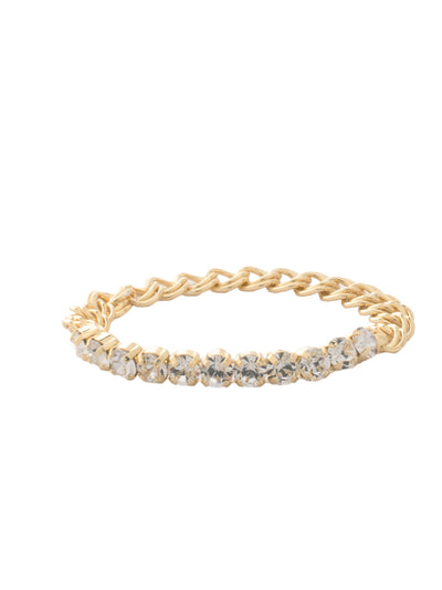 Mini Crystal and Chain Stretch Bracelet - 4BFL6BGCRY - <p>The Mini Crystal and Chain Stretch Bracelet features a row of crystals on a jewelry filament and a half row of chain. From Sorrelli's Crystal collection in our Bright Gold-tone finish.</p>