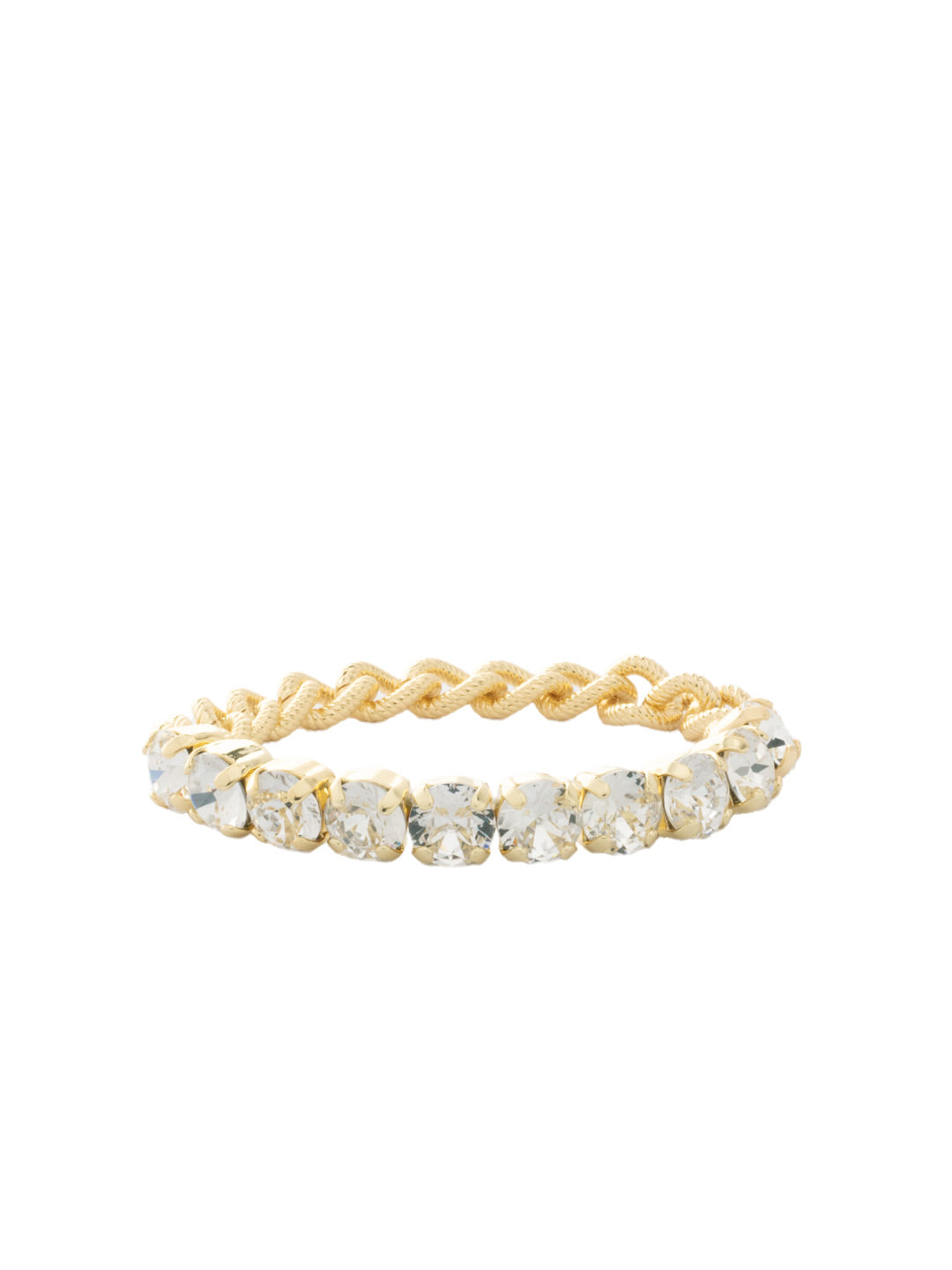 Crystal and Chain Stretch Bracelet - 4BFL7BGCRY - <p>The Crystal and Chain Stretch Bracelet features round cut crystals on a stretchy jeweler's filament and a fixed chain on the other half. From Sorrelli's Crystal collection in our Bright Gold-tone finish.</p>