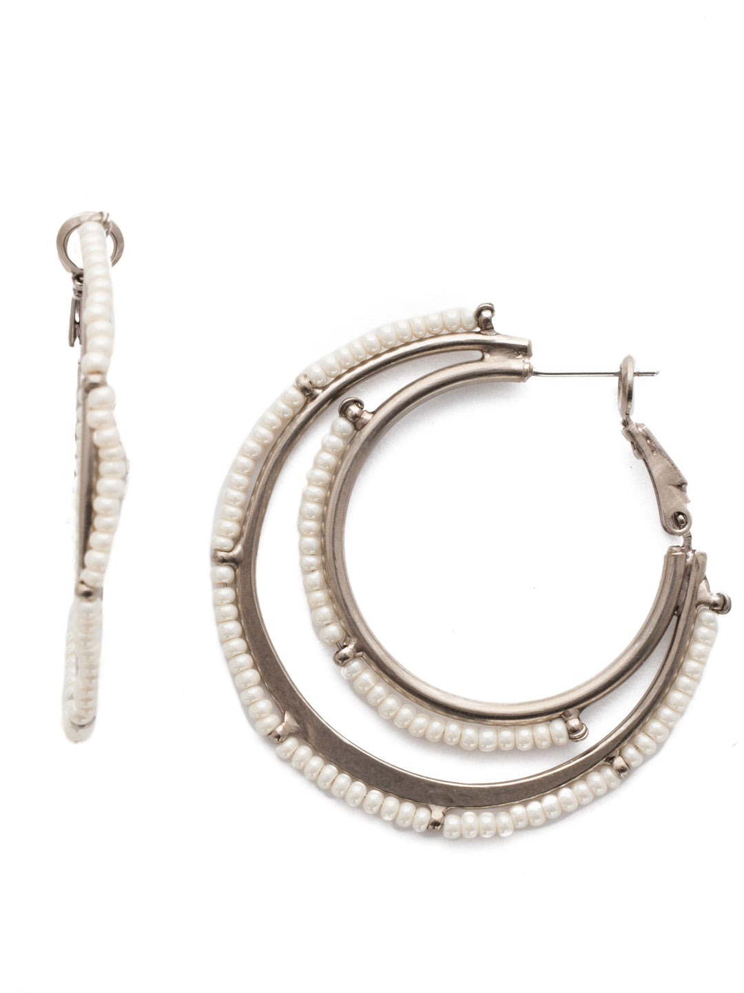 Ione Hoop Earring - 4EEF13ASMDP - <p>Two defined bands encrusted in pearls add a twist to the traditional hoop style. From Sorrelli's Modern Pearl collection in our Antique Silver-tone finish.</p>