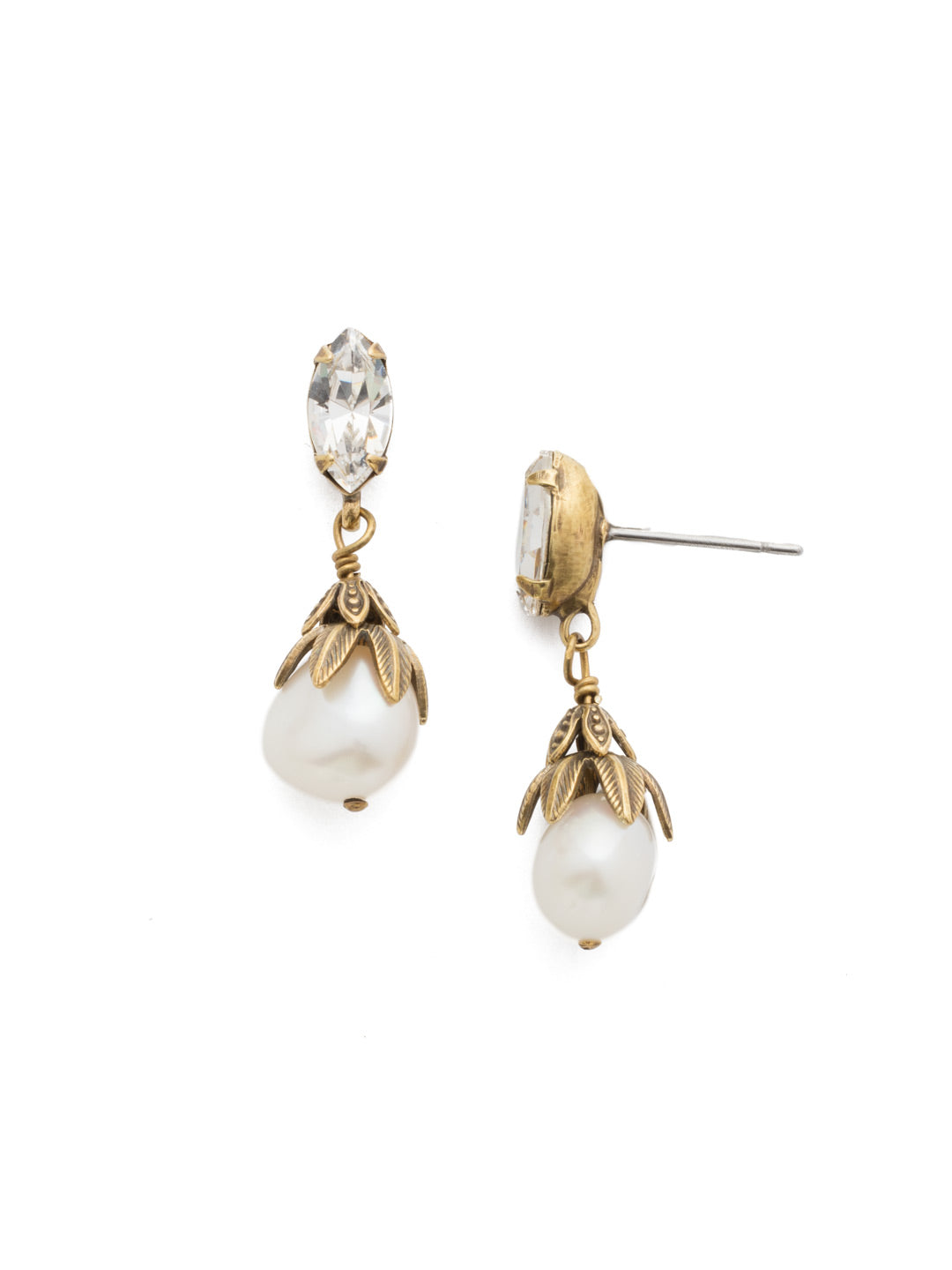 Jovi Dangle Earrings - 4EEF5AGCRY - <p>Simple. Stunning. A single pearl dangles from this navette cut crystal that makes the perfect gift for anyone - including yourself. We won't tell. From Sorrelli's Crystal collection in our Antique Gold-tone finish.</p>