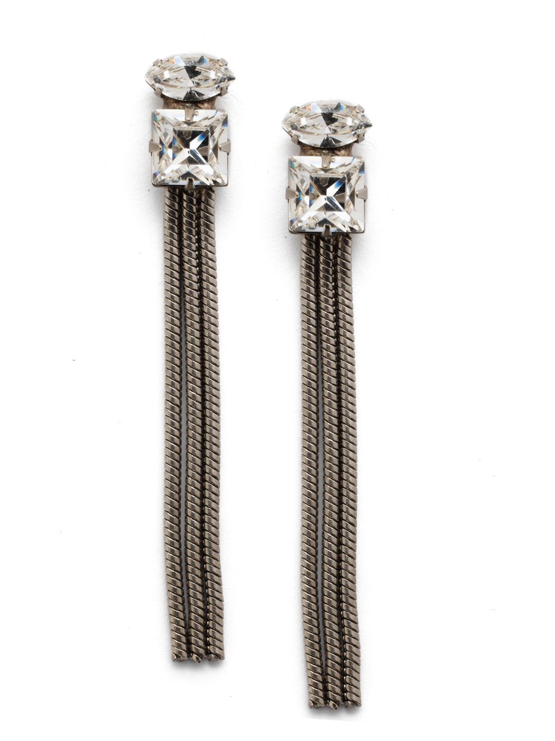 Avena Statement Earrings - 4EEP37ASCRY - <p>Our Avena Statement Dangle Earrings are long on style. Navette and square antique crystals pair with edgy metal strands for sparkle and fun. From Sorrelli's Crystal collection in our Antique Silver-tone finish.</p>