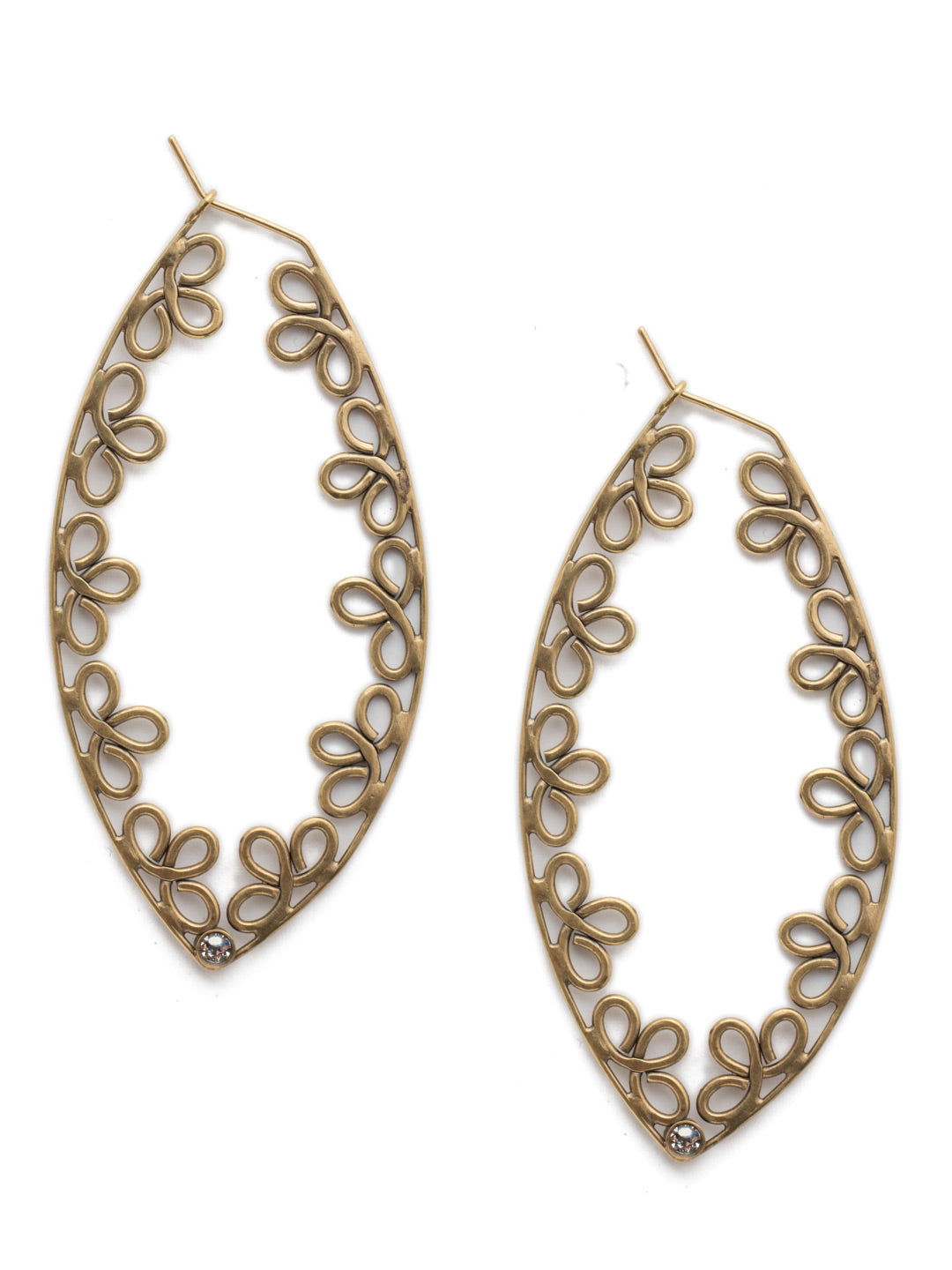 Yolanda Hoop Earrings - 4EES93AGCRY - <p>The Yolanda Hoop Earring is long on bold metallic style. Hand-soldered metal details lines the pair with just a dot of sparkly crystal their base. From Sorrelli's Crystal collection in our Antique Gold-tone finish.</p>