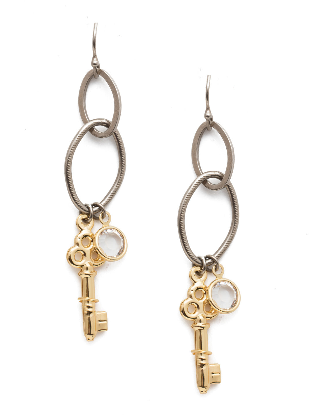 Cassidy Dangle Earrings - 4EET91MXCRY - <p>Soldered metal loop: check. Embossed metal hoop: check. Lock charm and an irredescent gem: check. The Cassidy Dangle Earrings are a fun pair that check all of the trend boxes. From Sorrelli's Crystal collection in our Mixed Metal finish.</p>