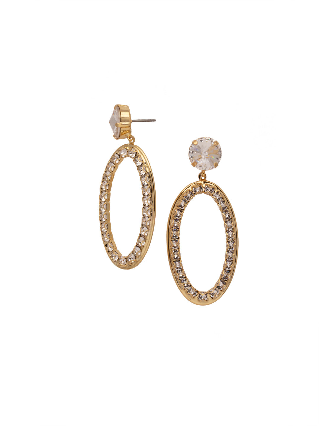 Nadine Statement Earring - 4EEV76BGCRY - <p>The Nadine Statement Earrings feature a chunky round crystal at the base of a post. Hanging from the round crystal, is a crystal studded oblong hoop, creating a gorgeous statement piece. From Sorrelli's Crystal collection in our Bright Gold-tone finish.</p>