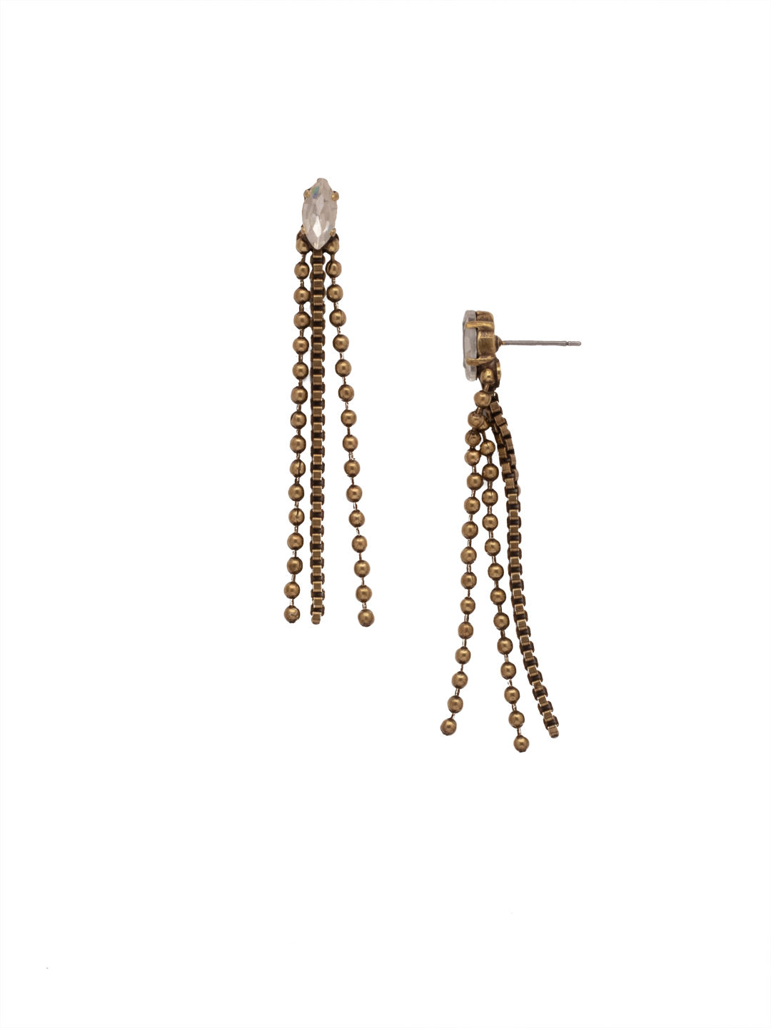Cleo Bead Chain Dangle Earring - 4EEZ3AGCRY - <p>Three bead chains hang from a navette crystal studded post to create the trendy Cleo Bead Chain Dangle Earrings. From Sorrelli's Crystal collection in our Antique Gold-tone finish.</p>