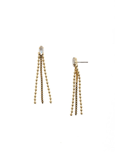 Cleo Bead Chain Dangle Earring - 4EEZ3BGCRY - <p>Three bead chains hang from a navette crystal studded post to create the trendy Cleo Bead Chain Dangle Earrings. From Sorrelli's Crystal collection in our Bright Gold-tone finish.</p>