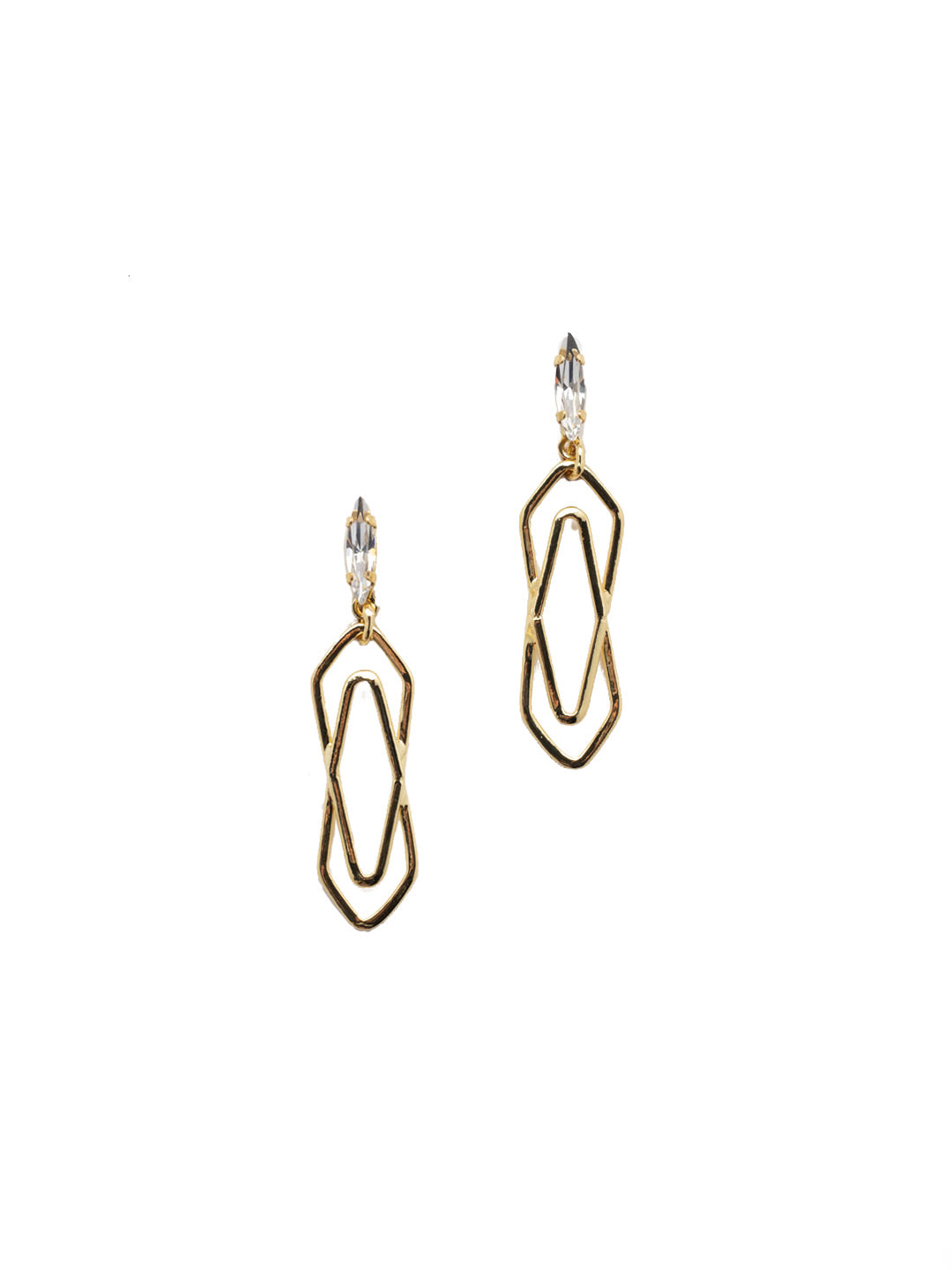 Roslyn Geometric Dangle Earring - 4EEZ61BGCRY - <p>The Roslyn Geometric Dangle Earrings feature two metal designed shapes hanging from a crystal navette studded post. From Sorrelli's Crystal collection in our Bright Gold-tone finish.</p>