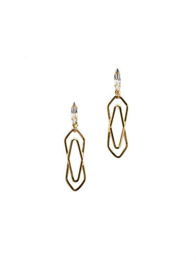 Roslyn Geometric Dangle Earring - 4EEZ61BGCRY - <p>The Roslyn Geometric Dangle Earrings feature two metal designed shapes hanging from a crystal navette studded post. From Sorrelli's Crystal collection in our Bright Gold-tone finish.</p>