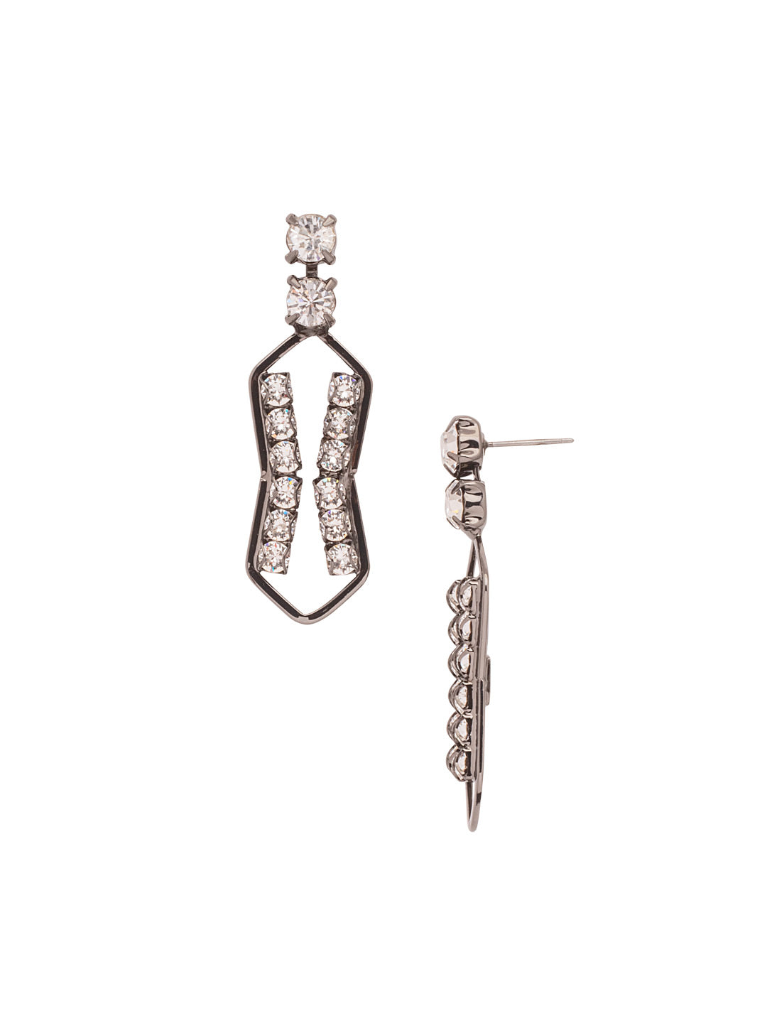 Roslyn Embellished Dangle Earring - 4EEZ62GMCRY - <p>The Roslyn Embellished Dangle Earrings feature two repeating crystals on a post. Hanging from the crystals is an hourglass shaped metal hoop with two lines of crystals inside on each side. From Sorrelli's Crystal collection in our Gun Metal finish.</p>