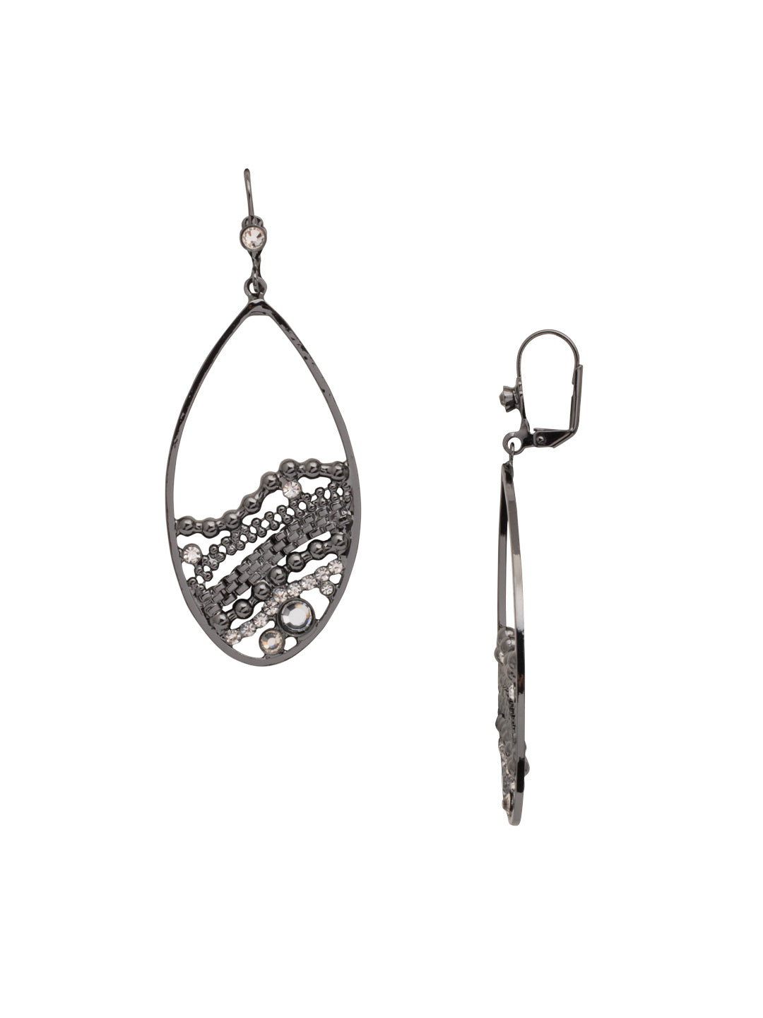 Khaleesi Statement Earring - 4EFC16GMCRY - <p>The Khaleesi Statement Earrings feature scale-like detailed metal oblong hoops, dangling prominently from a lever back French wire studded with a single crystal. From Sorrelli's Crystal collection in our Gun Metal finish.</p>