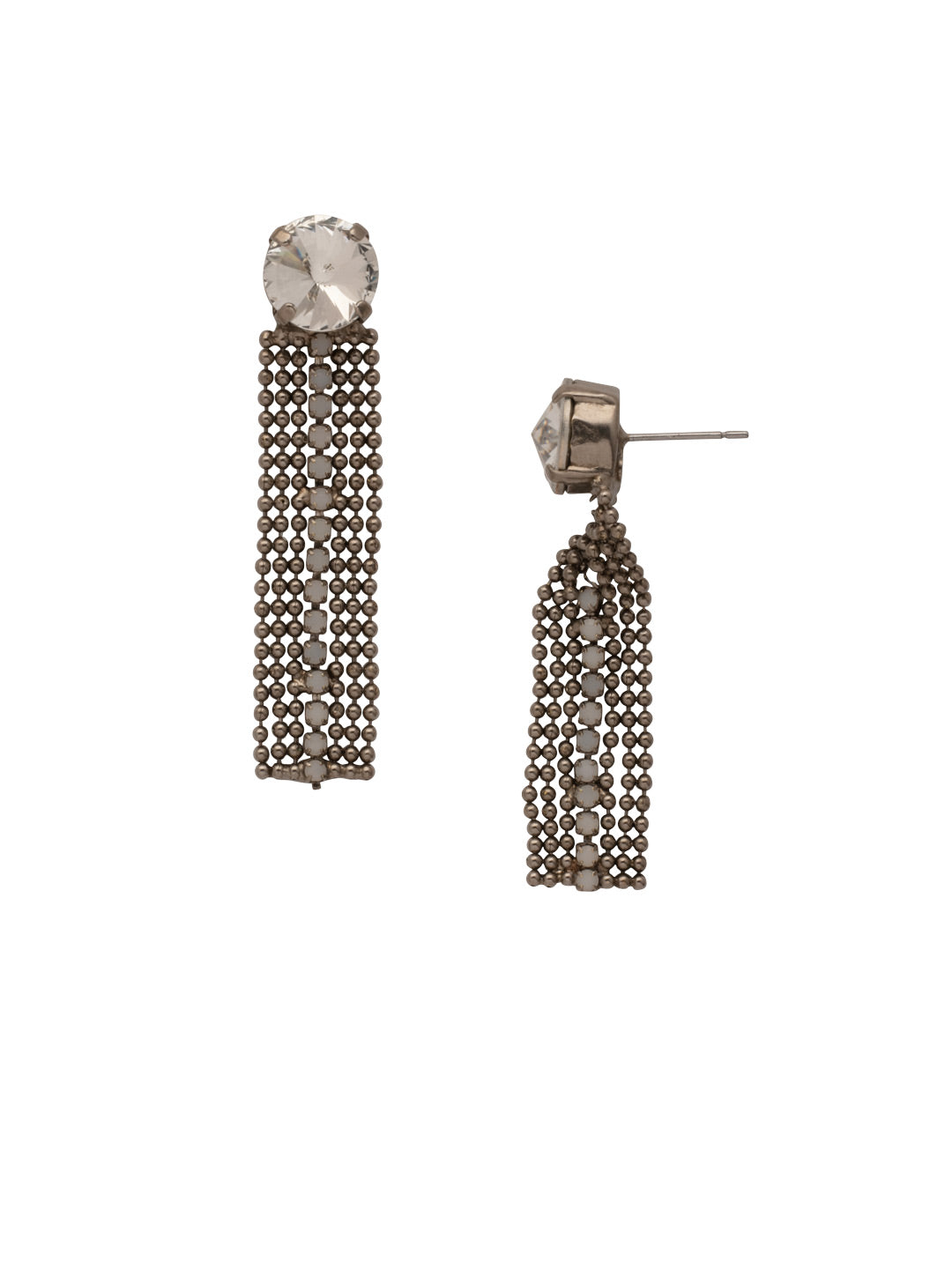 Demi Dangle Earrings - 4EFF3ASPLU - <p>The Demi Dangle Earrings are so fun and flirty! A single crystal lays base to a fringe of chain and crystal. From Sorrelli's Pearl Luster collection in our Antique Silver-tone finish.</p>